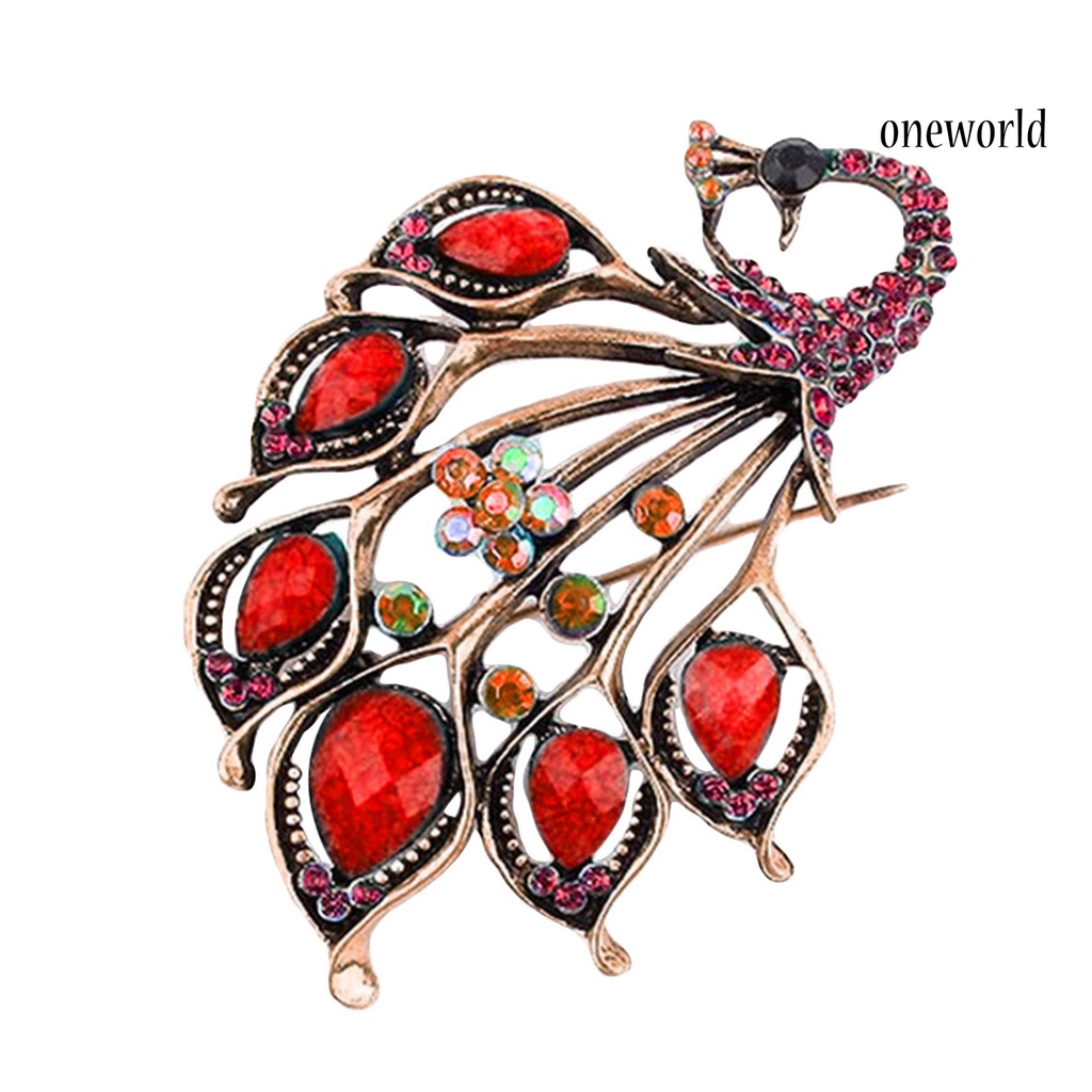 OW@ Brooch Rhinestone Decor Peacock Shaped Alloy Women Fashion Brooch Buckle for Scarf