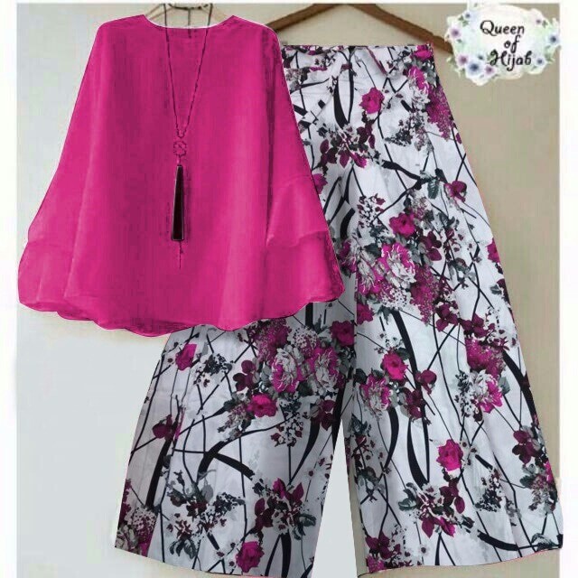 EXCLUSIVE Setelan Kulot Bunga Pink FantaBest Seller TERBARU