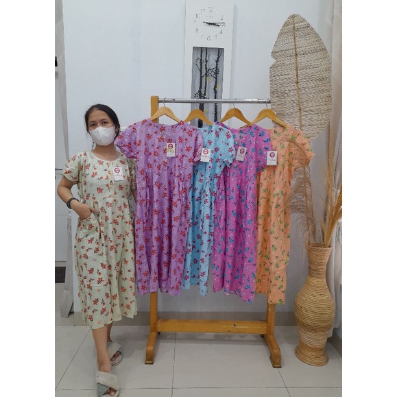 DASTER CHIBI PASTEL BUNGA KECIL TALI SAMPING KEKINIAN BUSUI SAKU DEPAN / DASTER CERAH PENDEK RAYON S