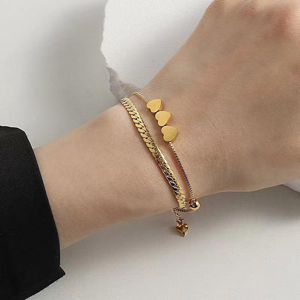 NEEDWAY Needway Wanita Gelang Manis Vintage Elegan Berbentuk Hati Peri Baja Titanium Perhiasan Fashion