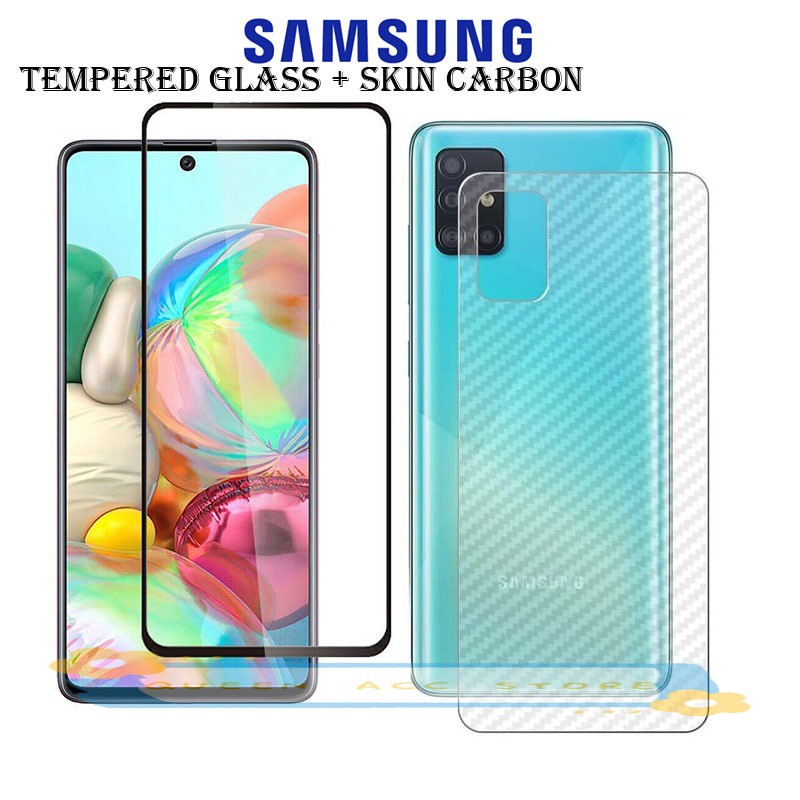 2in1 Tempered Glass Samsung A51 Skin Carbon Anti Gores 360 Belakang Back Screen Stiker-0