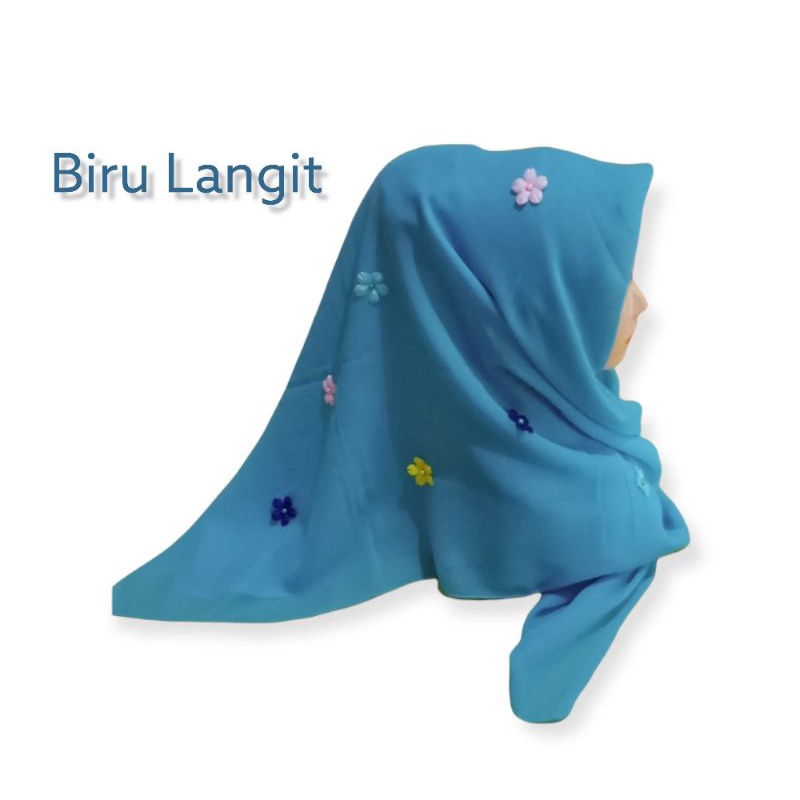 Hijab segi empat motif bunga mutiara (Biru langit)