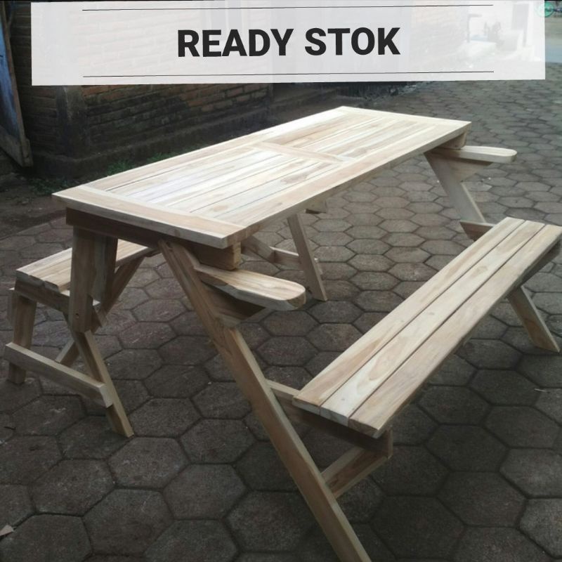 bangku meja kursi lipat jati magic bench ajaib kursi taman mentah