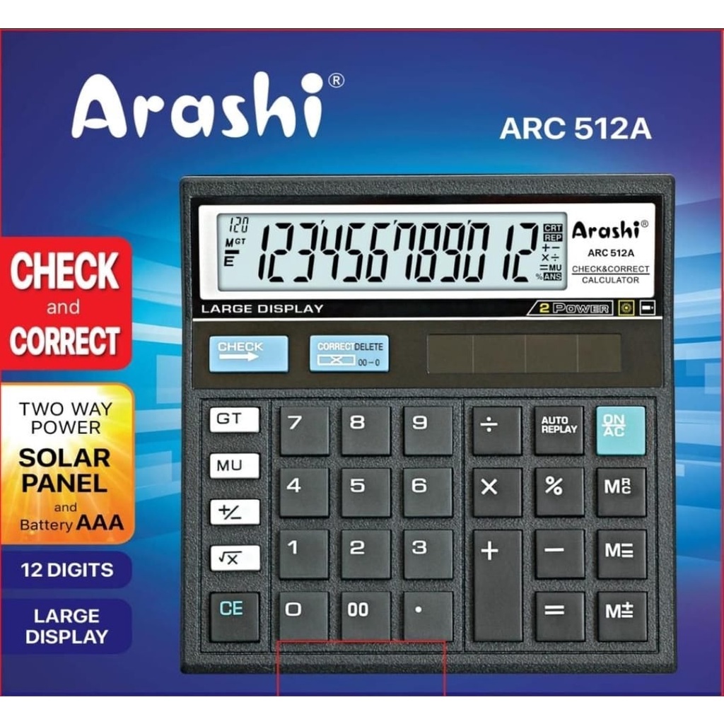 Arashi Desktop Calculator - Kalkulator Meja Dagang 12 Digit Check And Correct ARC 512A / ARC 512 A / ARC 512B - 512 B