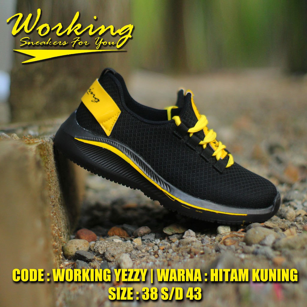  Sepatu  Working Yezzy Hitam Kuning  sepatu  pria sepatu  