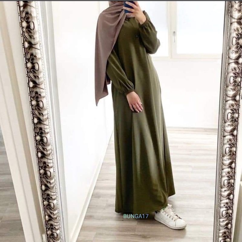 Basic Abaya Hitam Dress Gamis Daily Polos Syar'i Wanita Muslim Lengan Panjang Busui