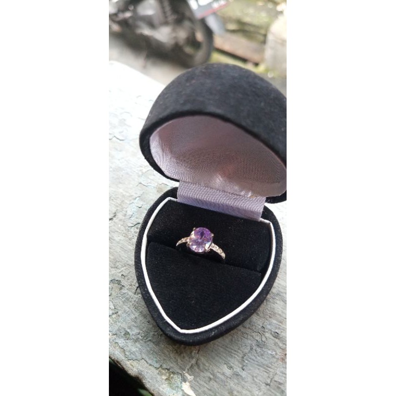 Cincin wanita kecubung ungu amatis titanium silver