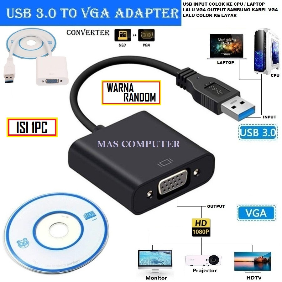 CONVERTER Usb 3.0 To Vga / Kabel Usb 3.0 To Vga / Adapter Usb 3.0 To Vga