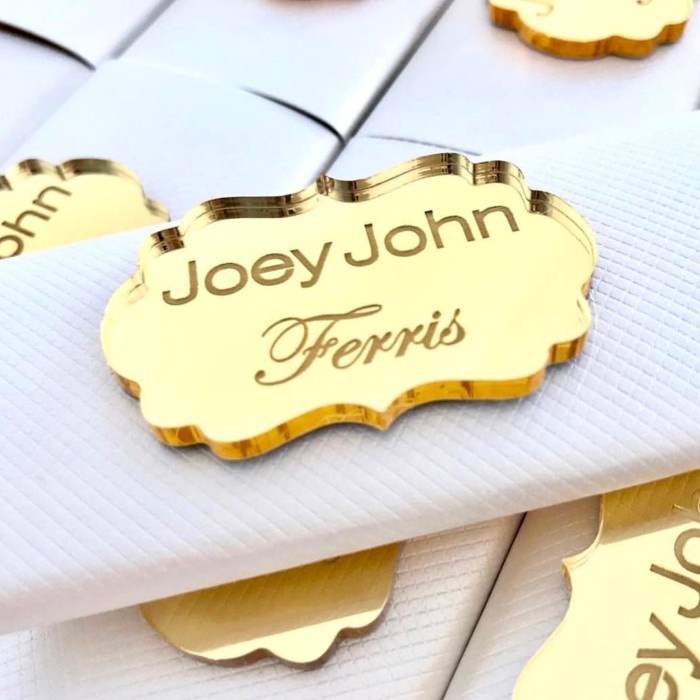 Acrylic Mirror Ribbon Tag Hiasan Hampers Hang Tag Akrilik Label Grafir