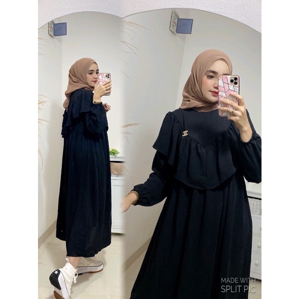 Ruffle crinkle midi dress (tidak termasuk bros)