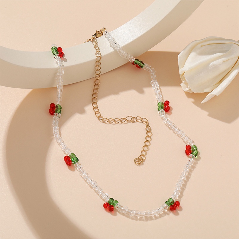 Kalung Choker Manik-Manik Ceri Merah Handmade Gaya Bohemia Untuk Wanita