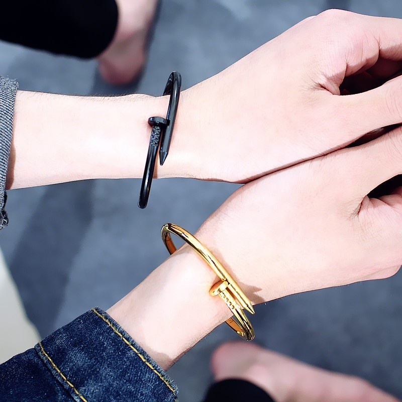 Creative Simple Metal Nail Shape Couple Bracelet/ Trend All-match Opening Bangle/ Valentine's Day Men Women Wrist Jewelry