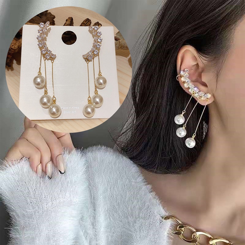 Anting Rumbai Kristal Zircon Mutiara Gaya Elegan Untuk Wanita