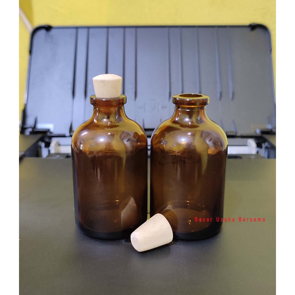 Botol Kaca VIAL 50ml 50 ml Coklat Tutup Kayu Gabus / Botol Dekorasi Amber