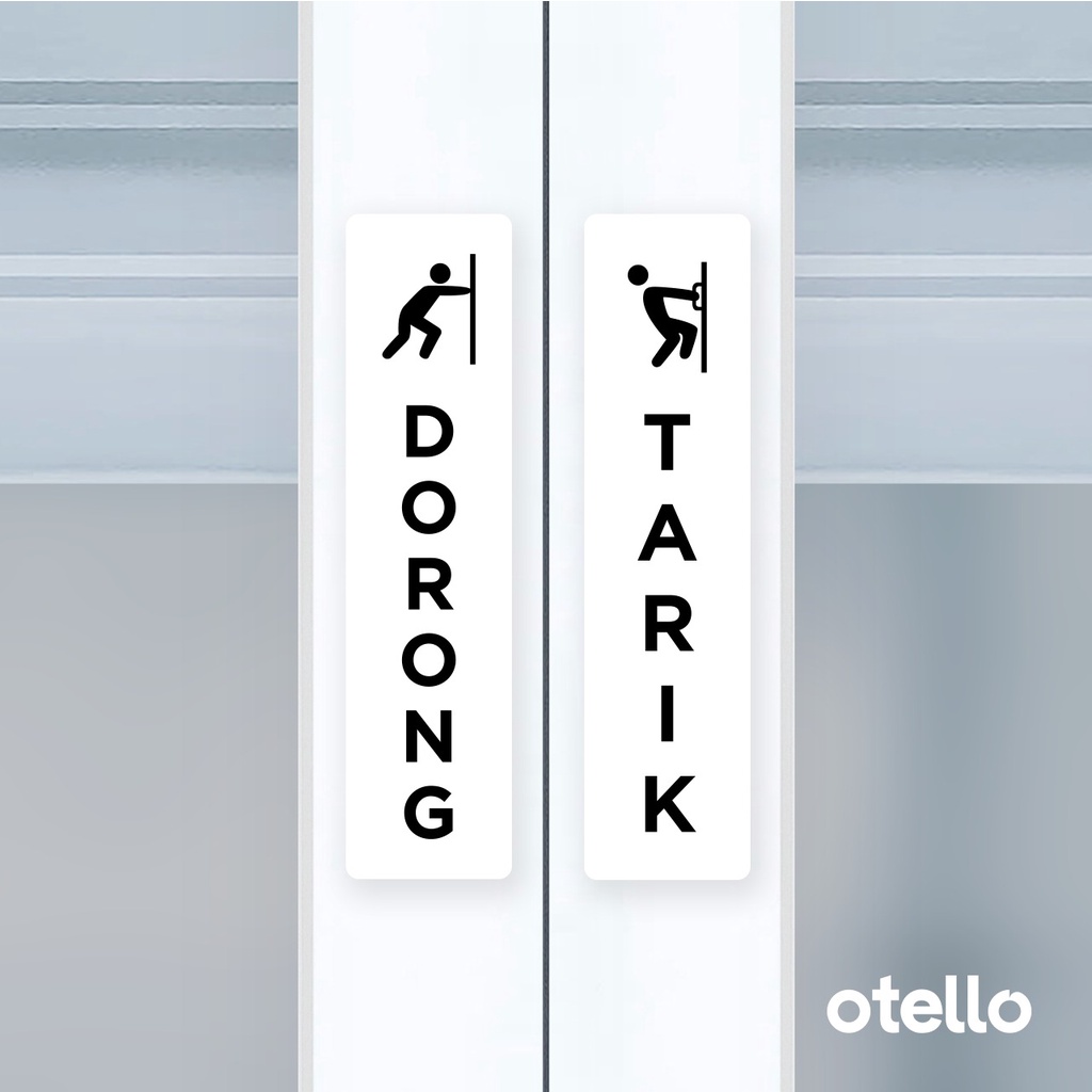 Otello Label Sticker Dorong Tarik Icon Unik Sign Acrylic Modern Minimalist Signage Board Label Akrilik Kayu Pintu Tempel Stiker Pintu Kafe Restoran Kantor Gedung