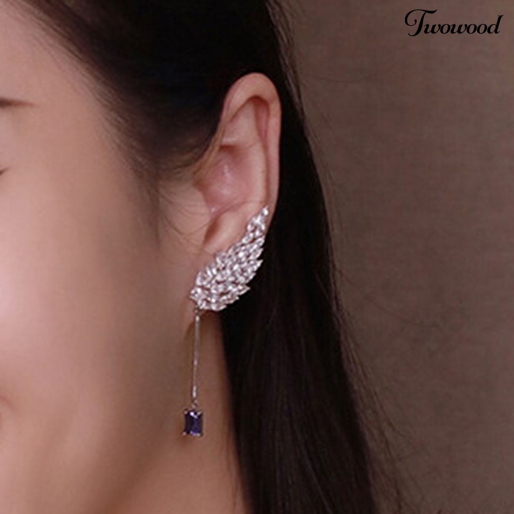 Twowood Dangle Earrings Wing Shape Asymmetrical Jewelry Delicate Bright Luster Stud Earrings Ring for Banquet