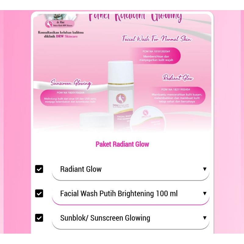 Paket Radiant Drw Skincare  / flek / glow / acne / brightening acne-Paket Brigh Glow