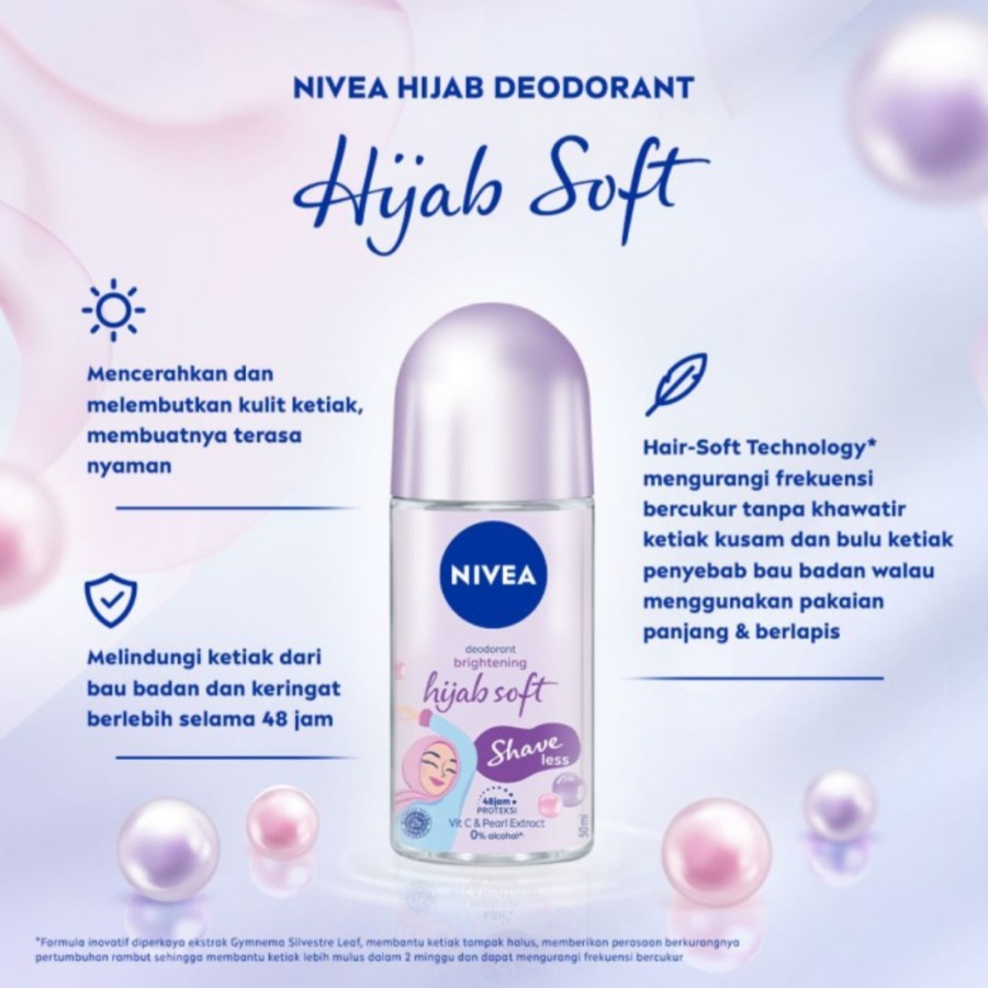 (NEW) NIVEA DEODORANT WHITENING HIJAB SOFT/ FRESH ROLL ON - 50ml