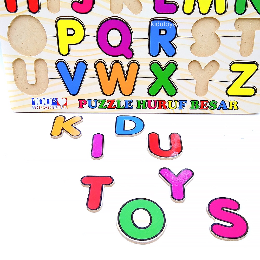 Mainan Puzzle Kayu Edukasi Huruf Hijaiyah Arab Kapital Besar Angka ABC 123 Number Letter Wooden Puzzle Kidu Toys