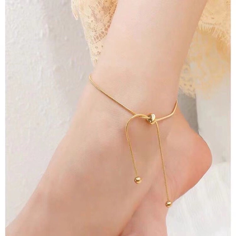 Gelang kaki titanium lapis emas 18k