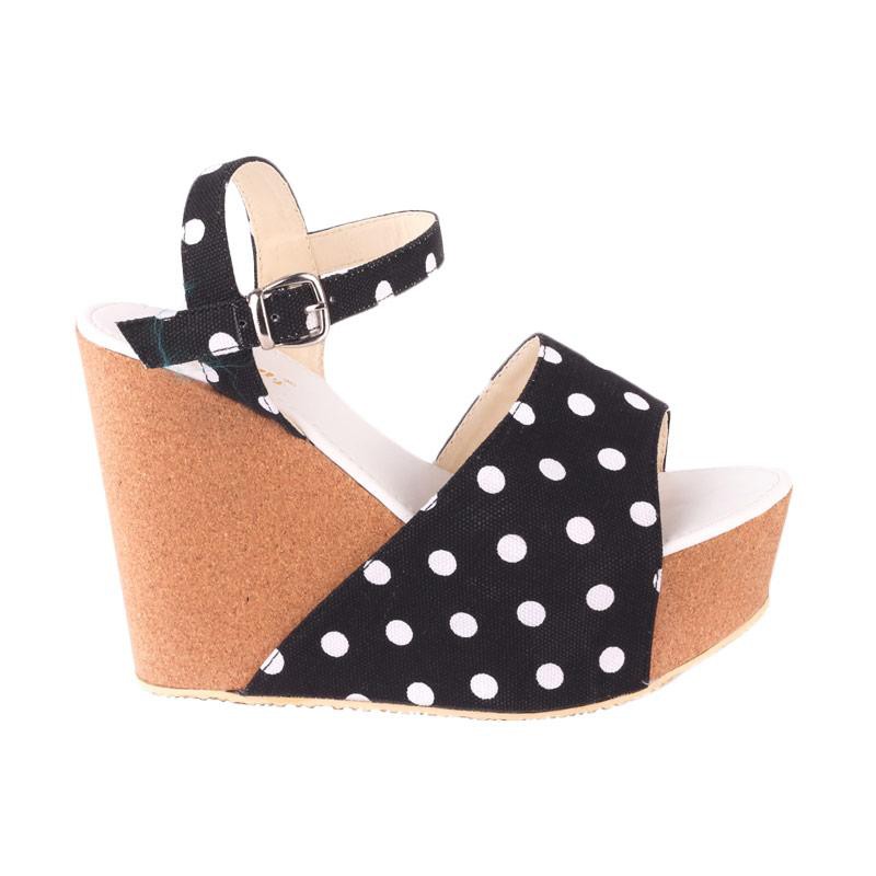 Sandal Wedges Wanita Fashion Tali Hak Heels 12 cm Polkadot Laica Series Blackkelly Original