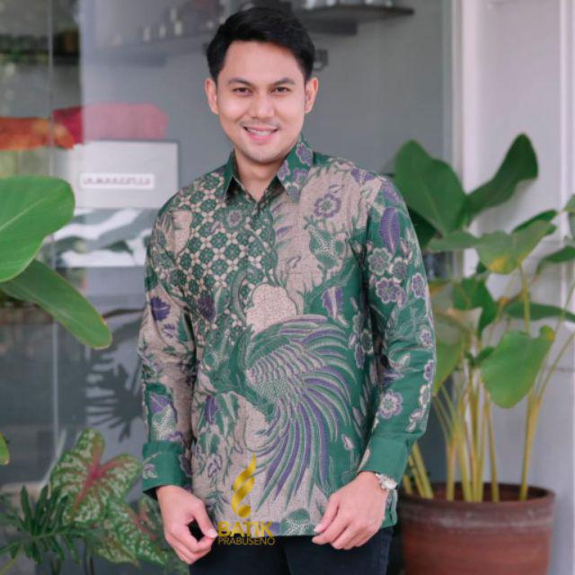 Merak Ijo Kemeja Batik Pria Lengan Panjang Slimfit Katun Printing Hem Baju Atasan Kantor Modern