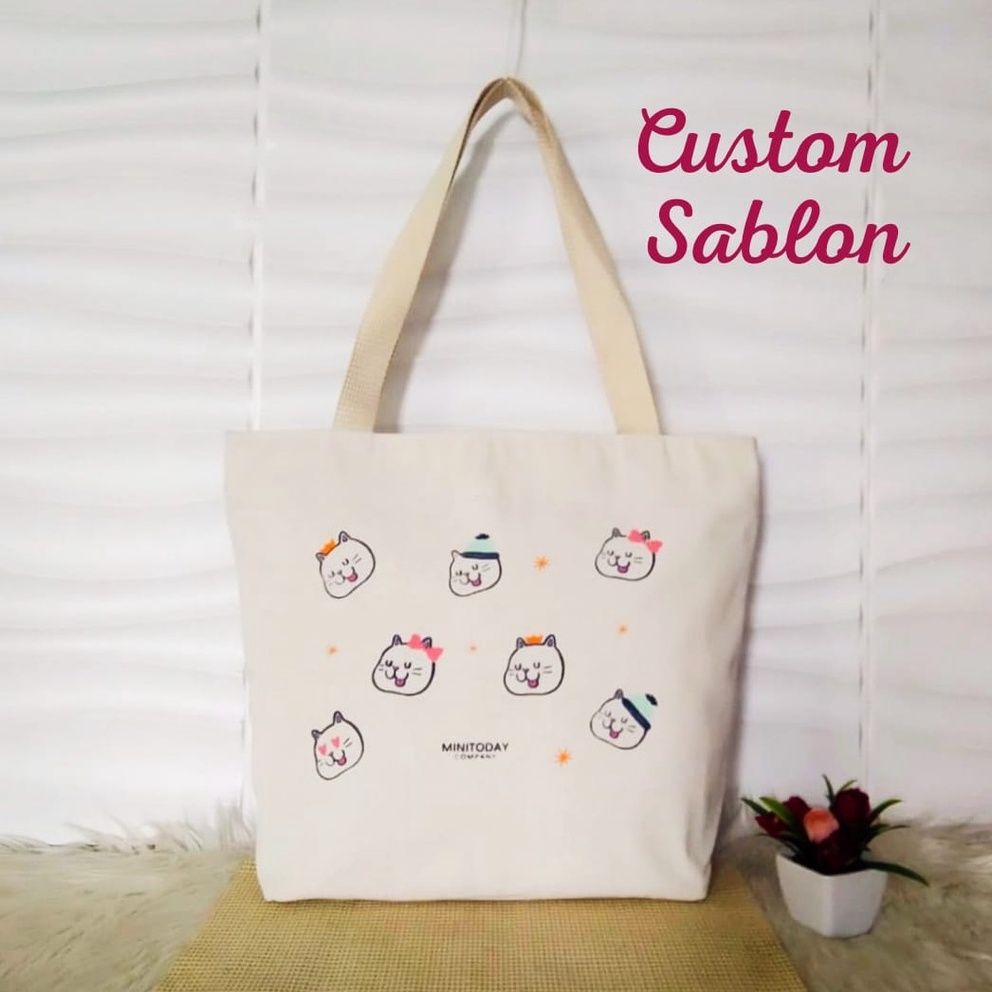 Tas Tote Bag kuliah wanita resleting bahan kanvas sueding polos dan canvas motif Aesthetic Bisa custom sablon untuk nudie bag seminar gift dan souvenir pernikahan