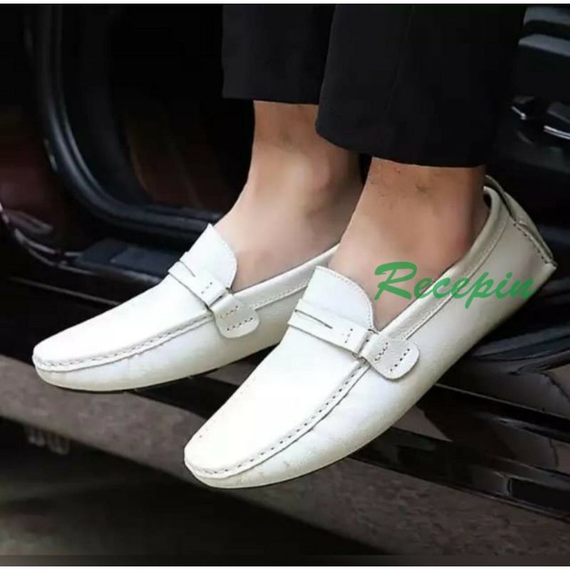 ENOZ NYCT Sepatu Slop Putih Pria Kasual Kulit Sapi Asli Slip On Cowo Antislip Distro Keren Kekinian Perawat Dokter Cowok