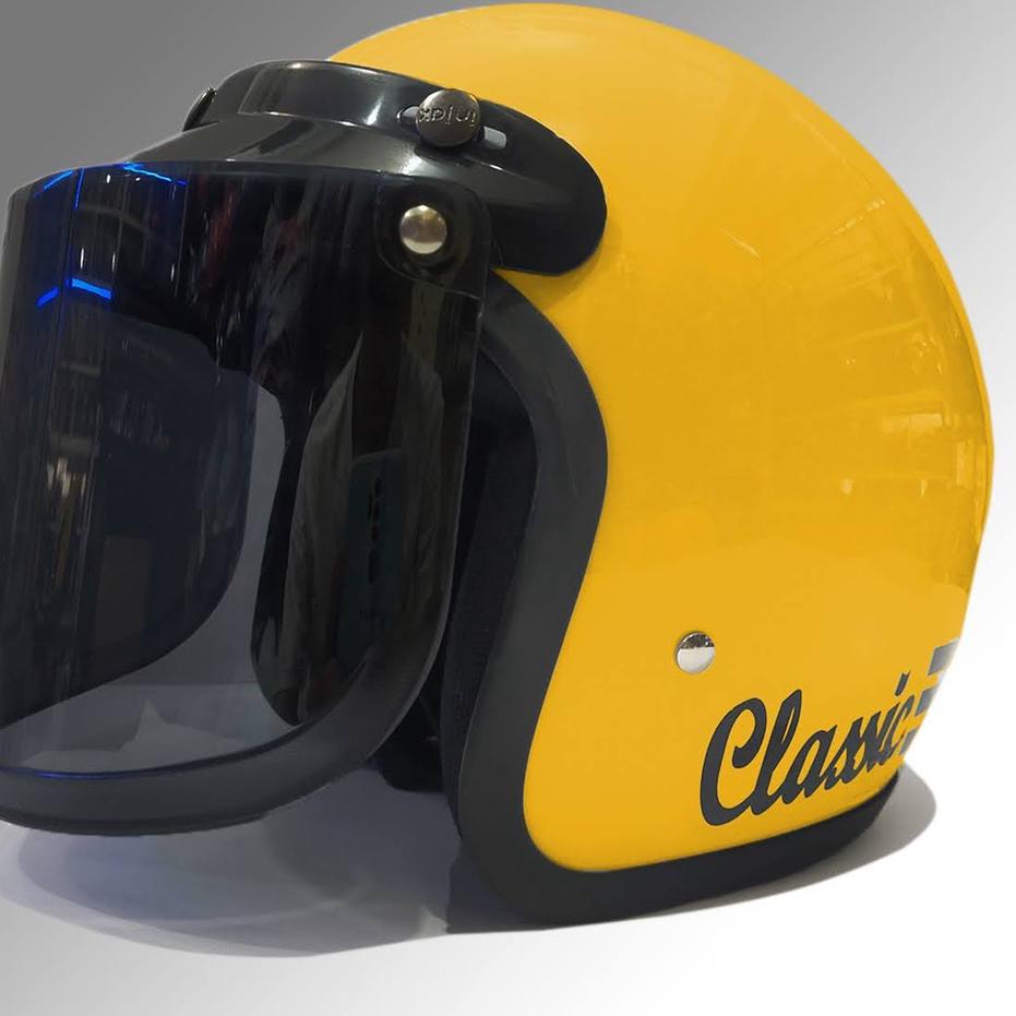 Dijamin Ori>Helm Bogo Retro Classic SNI Dewasa Full Leher Kaca Cembung Kaca Datar Injak Hitam Bening