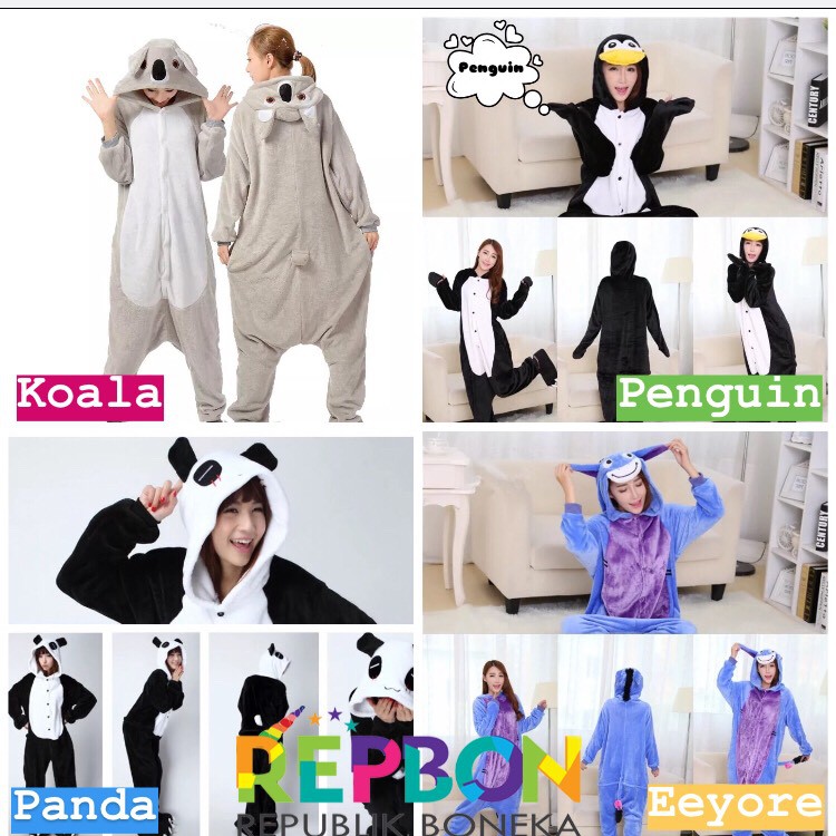 BAJU ONESIE DINO TOTORO KOALA JERAPAH PENGUIN STITCH SAPI COSPLAY KOSTUM PIKACHU KOSTUM