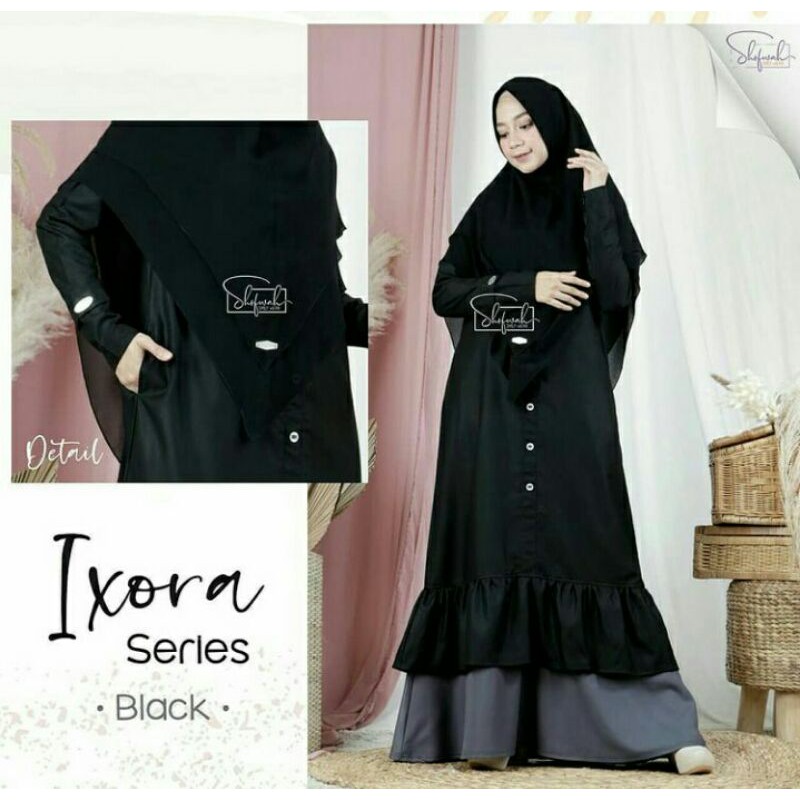 Ixora Dress Gamis Kombinasi 2 warna/gamis katun /gamis casual bahan Cotton Phoebe Import