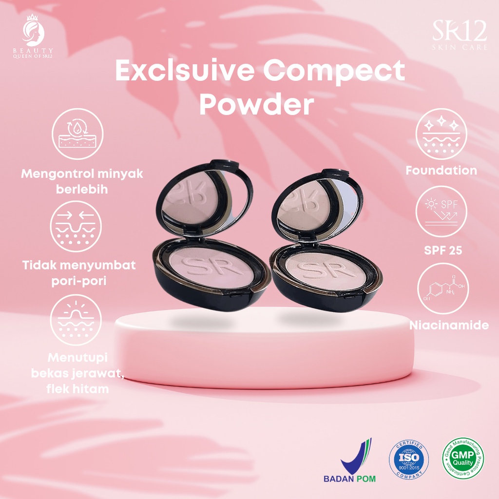 SR12 Compact Powder SPF 25+++ Bedak Padat  Anti Luntur dan Tahan Lama dengan Pilihan Warna Natural dan Sheer Pink - Menutup Bekas Jerawat, Flek, dan Rona Wajah yang Tidak Merata, Kulit Tampak Lebih Halus, Lembut, dan Tidak Berminyak