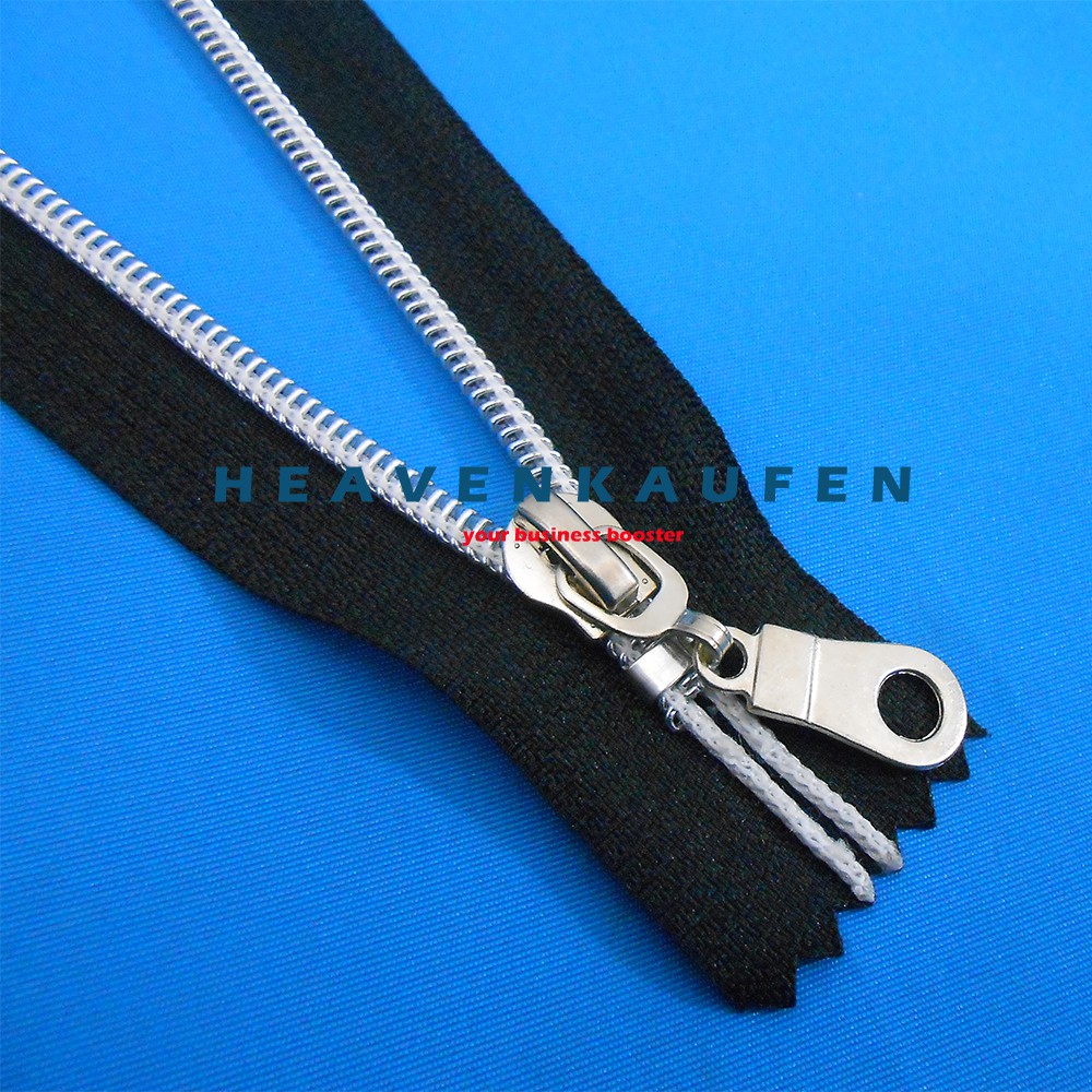 Resleting Zipper Busana Coil 30 cm Hitam - Silver Close End Kode CS