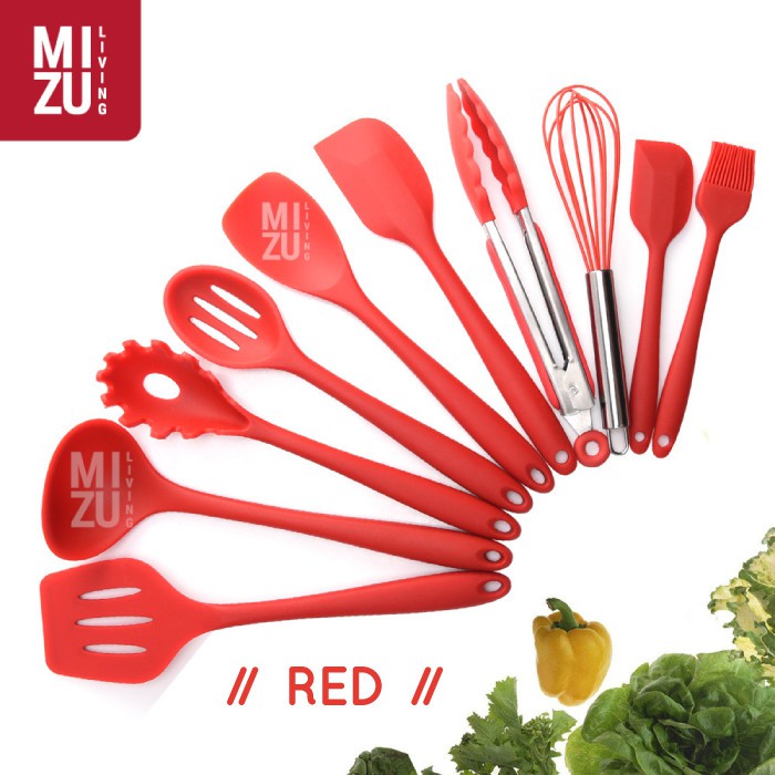 DIECI 10 in 1 SET Silicone Kitchen Utensil Spatula Cooking Set PEFE/PFOA/BPA-Free-RED