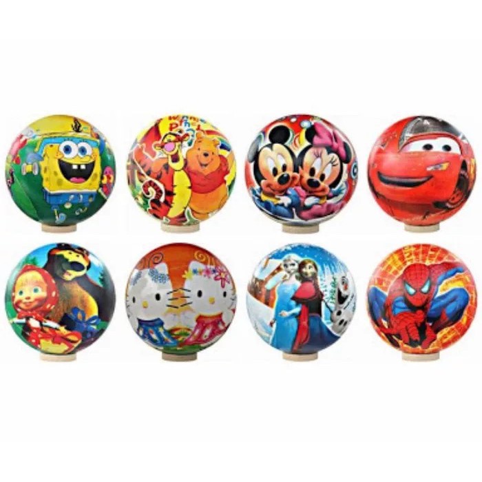 Mainan Bola Karet Motif Karakter Hello Kitty / Tayo / Cars / LOL / Frozen / Spiderman /  Cinderella