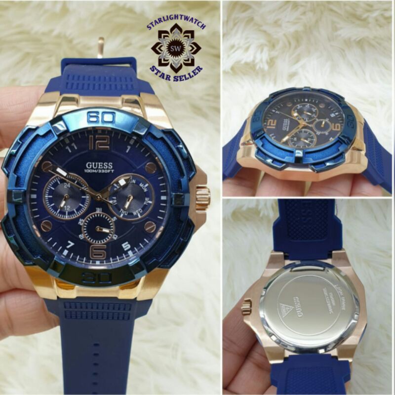 JAM TANGAN PRIA GUESS BATRE CRONO TALI RUBBER KUALITAS ORIGINAL
