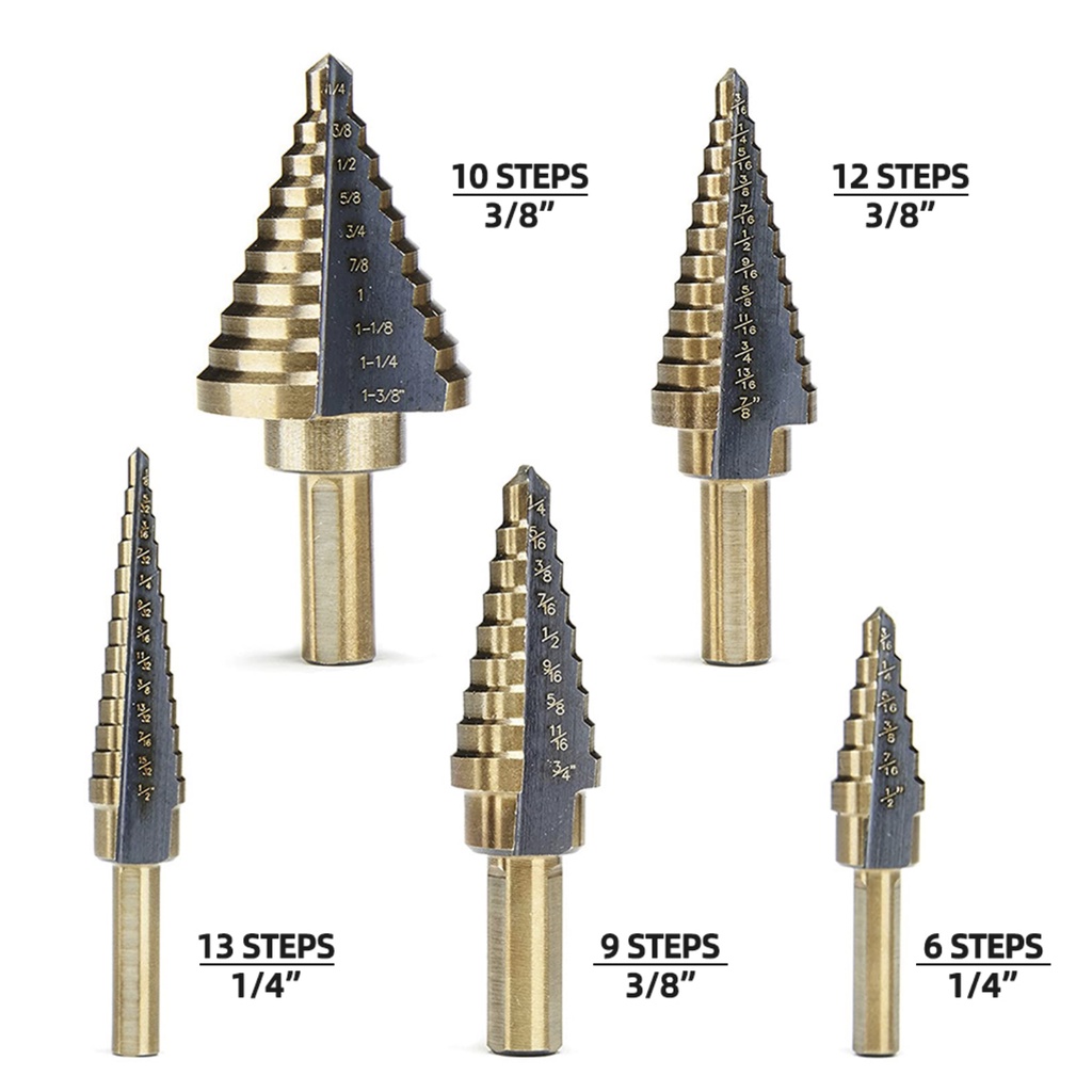 IKURA SDI201 Step Drill Set 5 Pcs - Mata Bor Pagoda Multi Titanium HSS