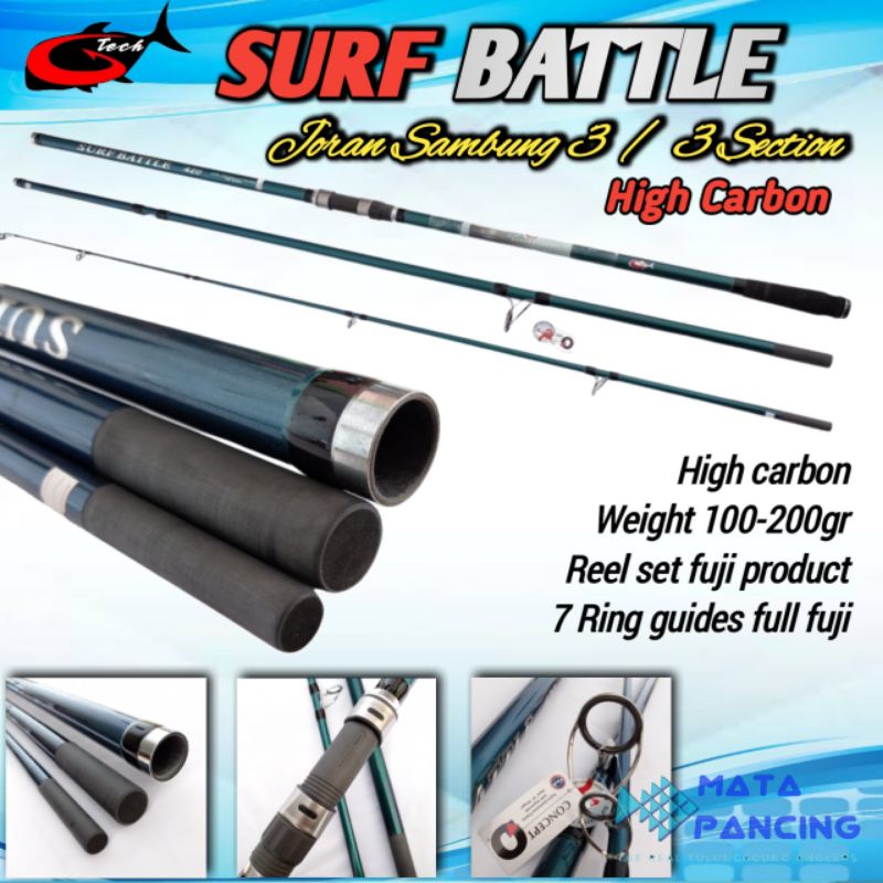 Joran sambung 3 Gtech surf battle 420cm 450cm high carbon