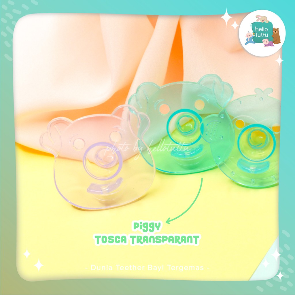 ONLY Empeng Bayi Clear Transparant / Hellotuttu / BPA Free, Tidak Bau atau Luntur/Gigitan, Dot Bayi-Piggy / Tosca