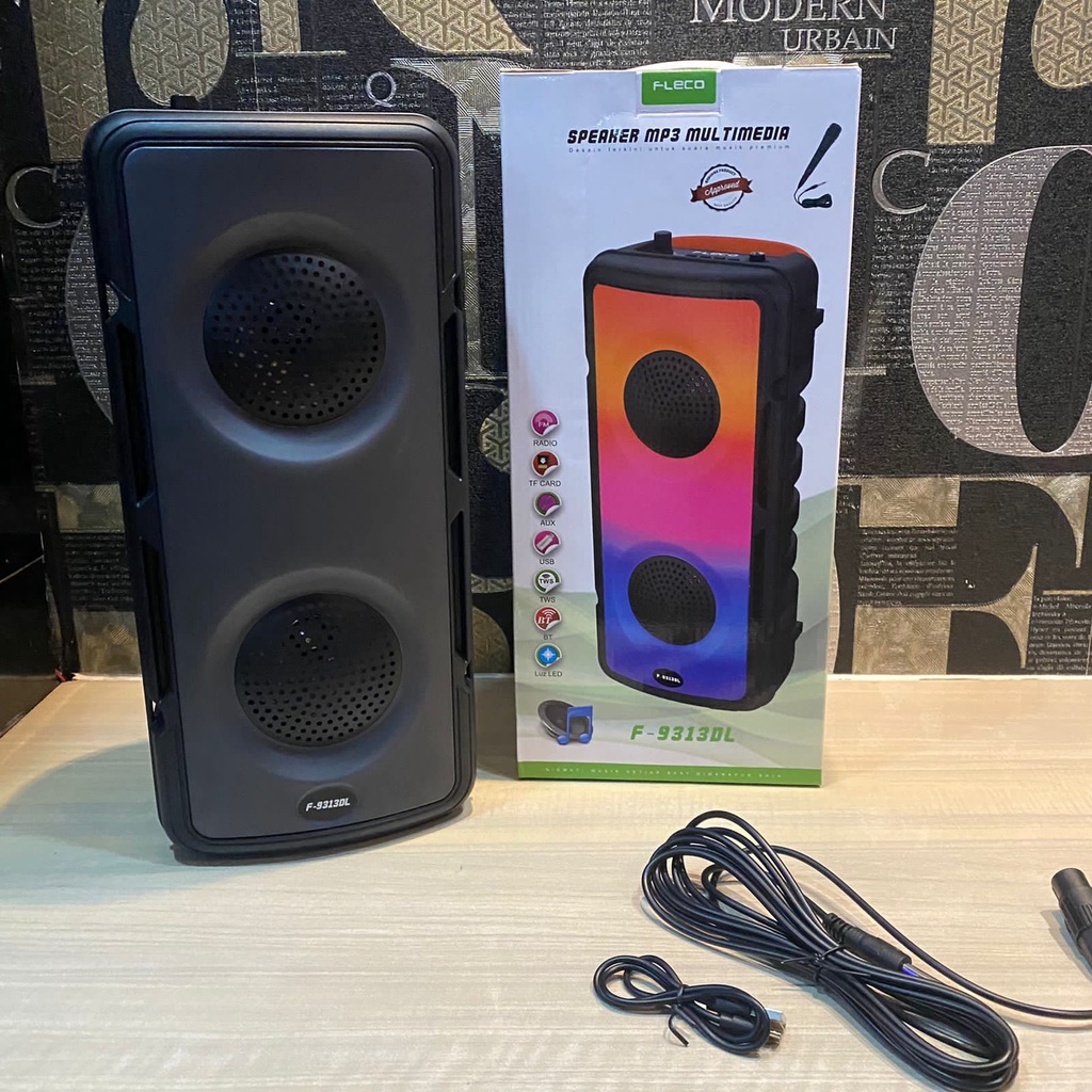 Speaker Bluetooth Fleco F9311DL/F9312DL/F9313DL Free mic Karaoke/Subwoofer 8Inch Salon Aktif Wireless Multimedia MP3 /RADIO/ USB