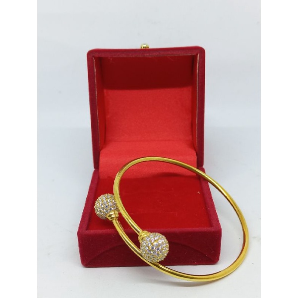 GELANG PERAK ASLI 925 LAPIS EMAS/GELANG TINJU/DISCOBALL MATA PUTIH/GELANG ASLI SILVER 925/FASHION WA