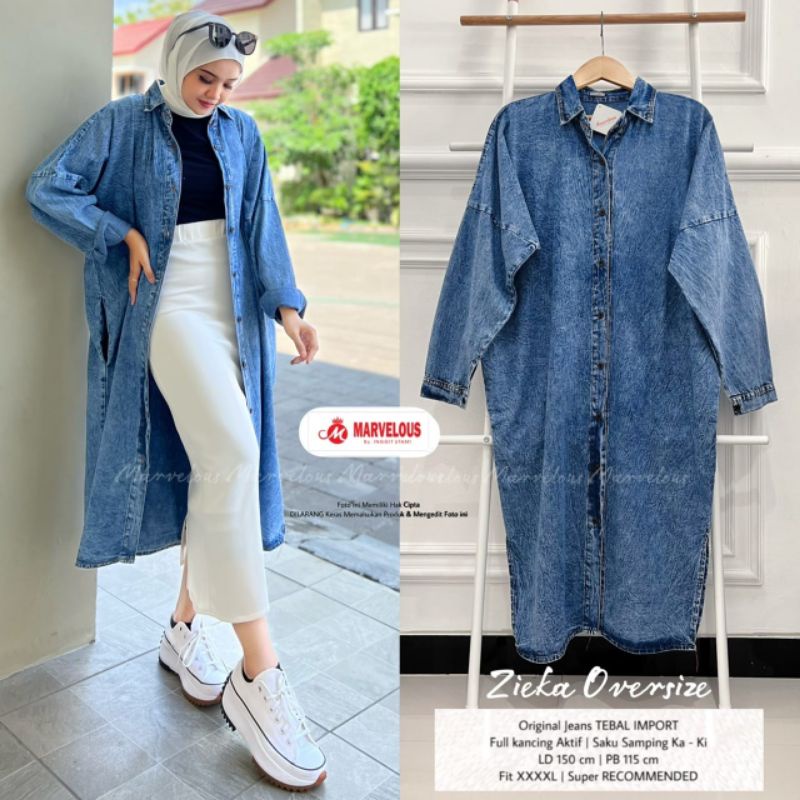 pakaian atasan kekinian trend tunik kemeja blouse jeans jumbo bigsize oversize LD 150 muat bb 100 12