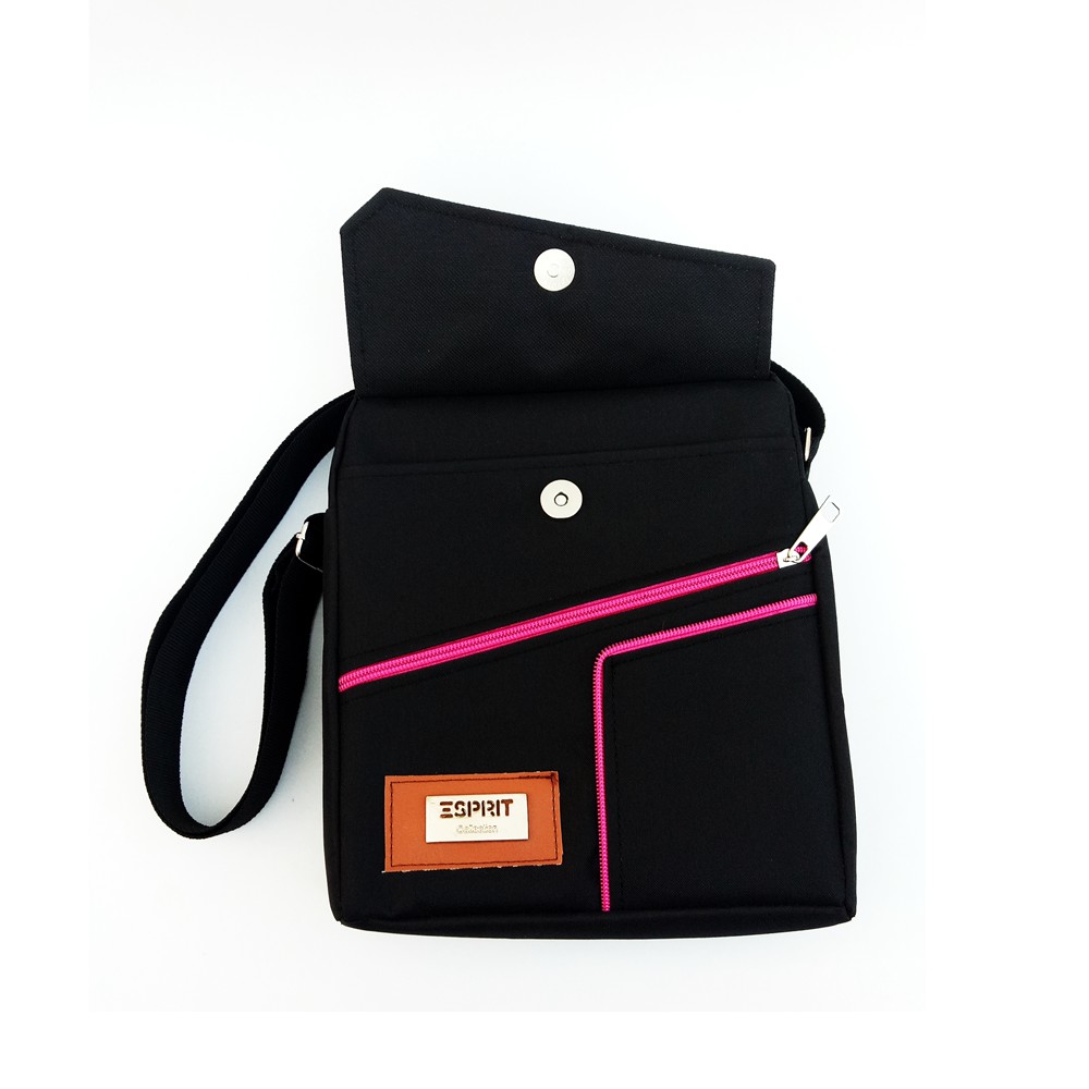 FIURI - Tas Selempang Kanvas Black Pink - Sling Bag Kanvas - Tas Slempang Wanita - Sling Bag Wanita