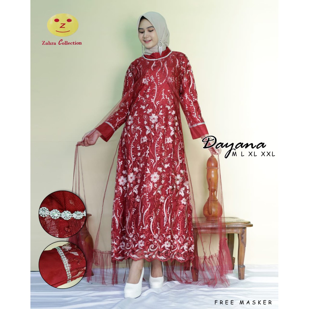 PROMO LONG GAMIS TULLE MUTIARA BORDIR / LONG GAMIS DAYANA / LONG DRESS TULLE PESTA