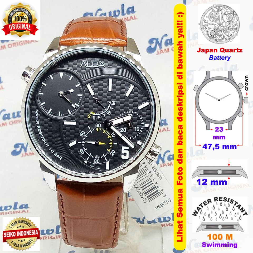 Alba Quartz A2A007X1 Dual Time Black DIal - Jam Tangan Pria A2A007