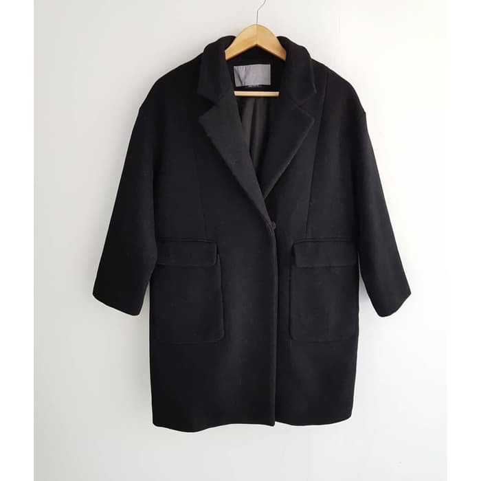 Coat Jaket Mantel Winter Wool Fall Import Musim Dingin Pria Hitam M