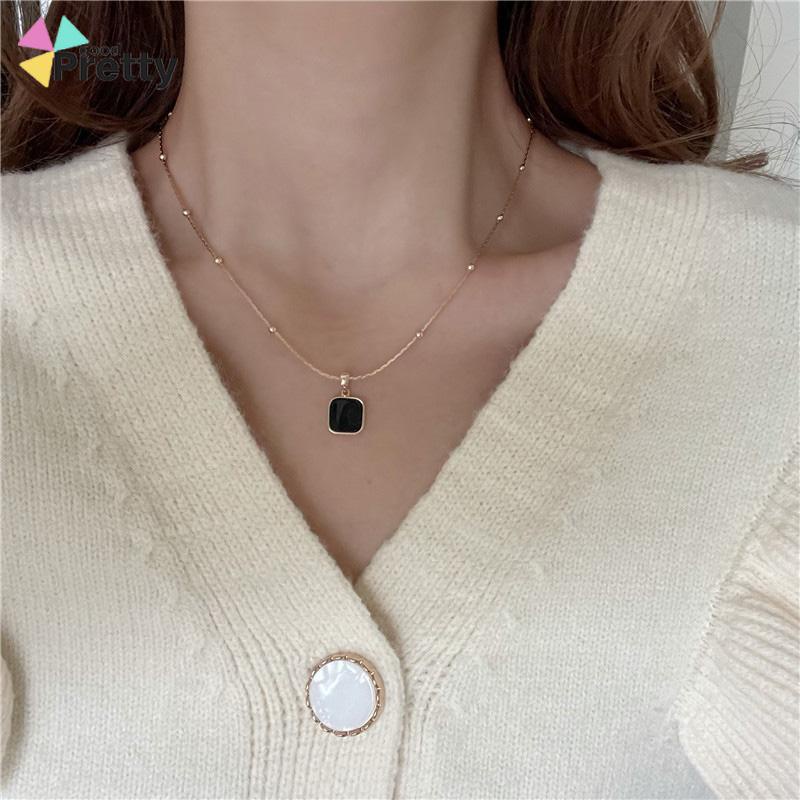 High-end Geometris Persegi Liontin Drop Minyak Kalung Wanita Fashion Kepribadian Desain Niche - PD