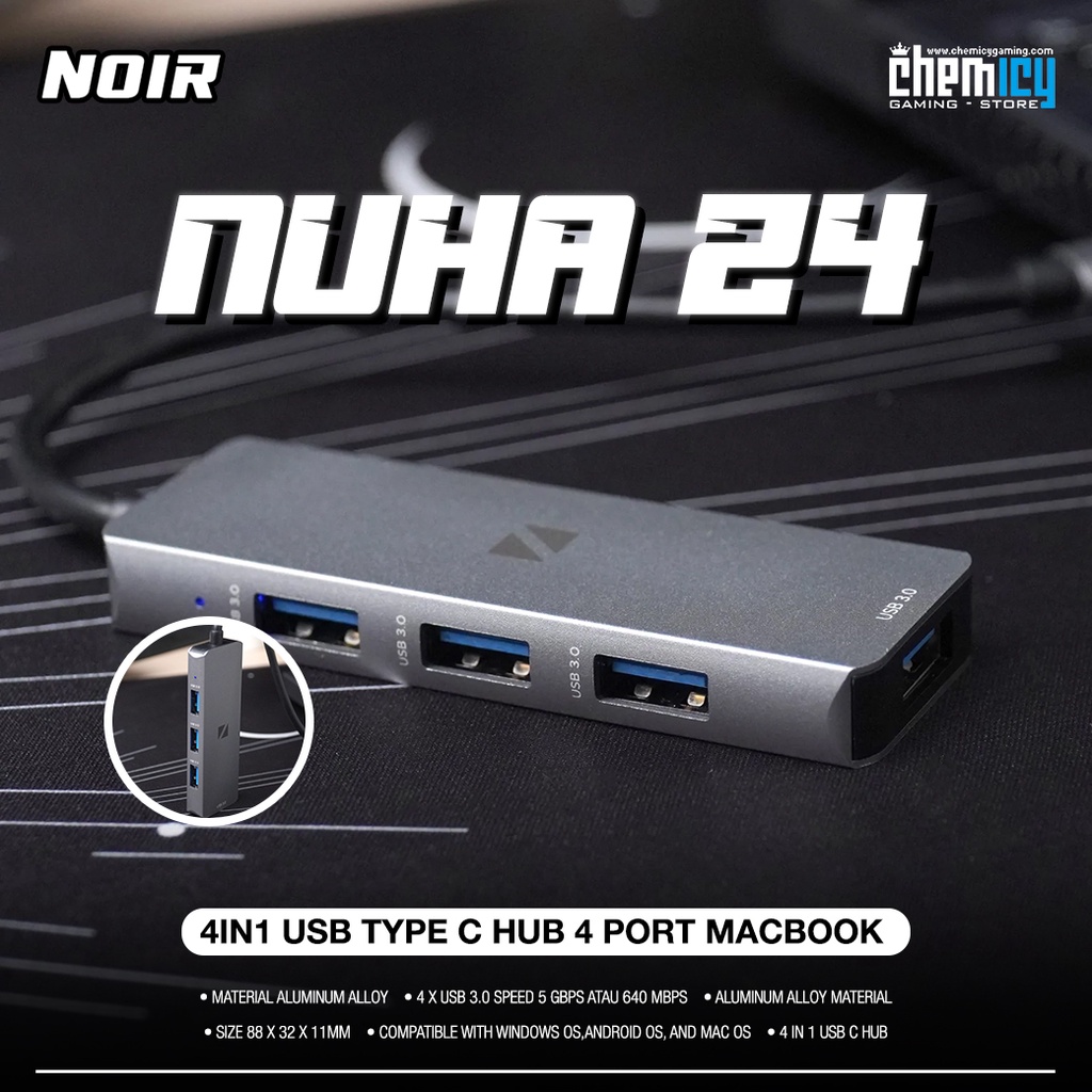 Noir NUHC24 4 in 1 USB Type C HUB 4Port Macbook USB C to USB A Convert