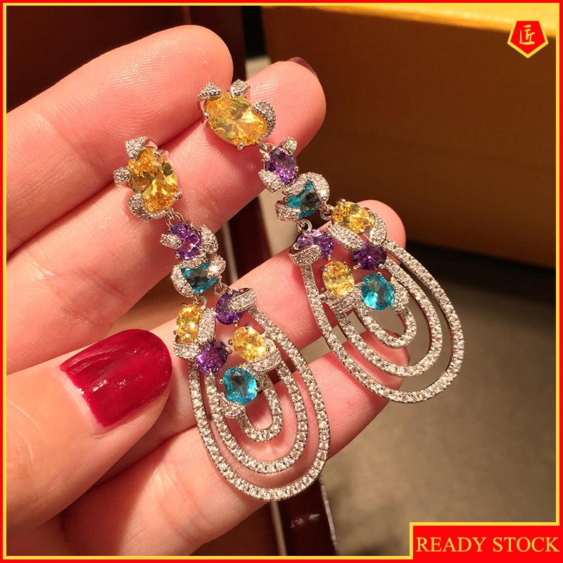 [Ready Stock]Fashion Dignified Gemstone Tassel Earrings
