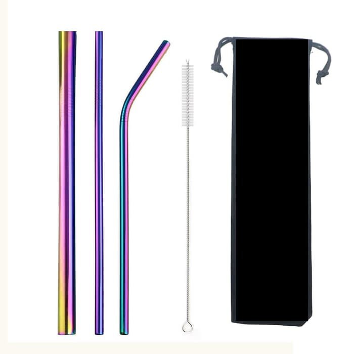 TBI 5pcs Sedotan Stainless Besi Premium Pouch Set Reuseable Straw Rainbow